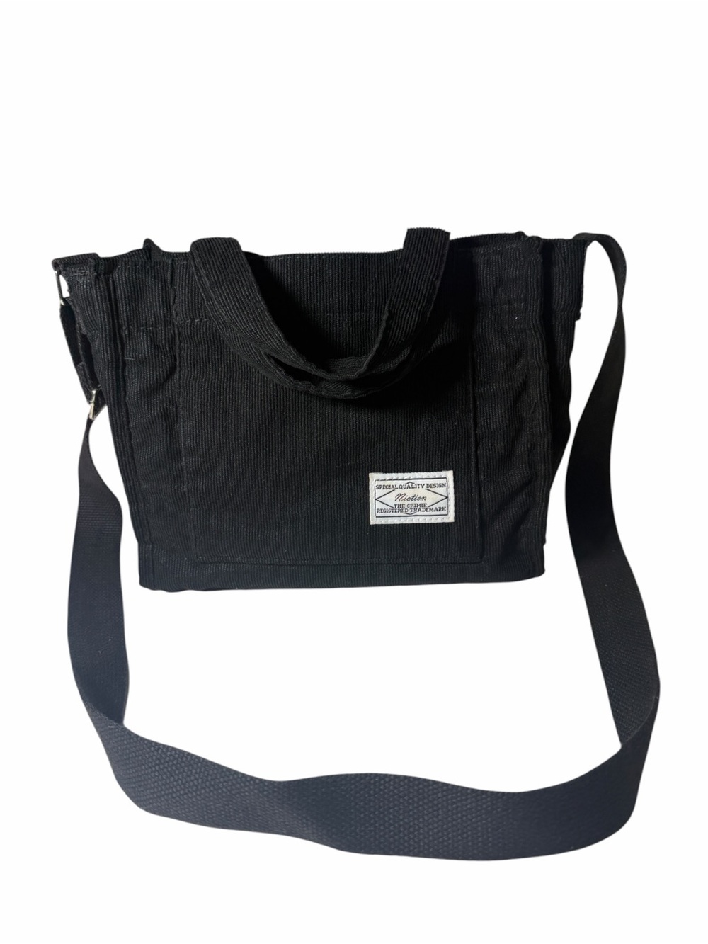 Niction The Crimie Black Corduroy Tote Crossbody Bag
